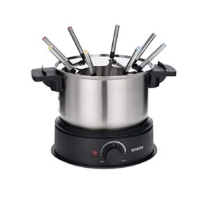 SEVERIN FO 2470 Set fonduta 1,4 L da 1500 Watt, Kit fonduta elettrica con 8 forchette colorate, Set fondue con regolazione continua della temperatura, Argento/nero