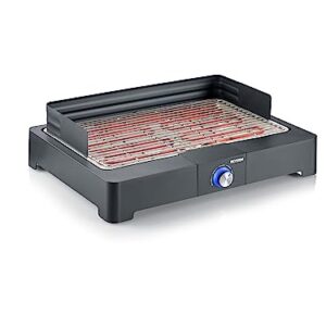 SEVERIN PG 8565 Barbecue elettrico 2200 W in acciaio inox regolabile fino a 250°, Grill elettrico per interni ed esterni con LED, Griglia da tavolo o balcone, fumo e odori ridotti, Nero