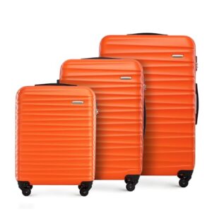 WITTCHEN valigia da viaggio set di 3 valigie trolley bagaglio a mano valigia set di valigie a rotelle in ABS con 4 ruote spinner chiusura a combinazione maniglia telescopica Groove Line arancione